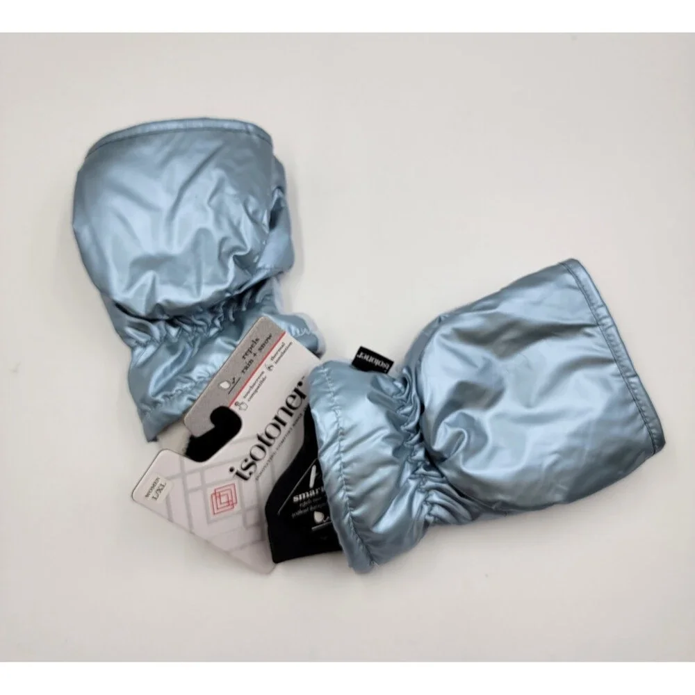 Isotoner Signature Sleek Heat Flip Touchscreen Mittens Women's L/XL Blue Fog